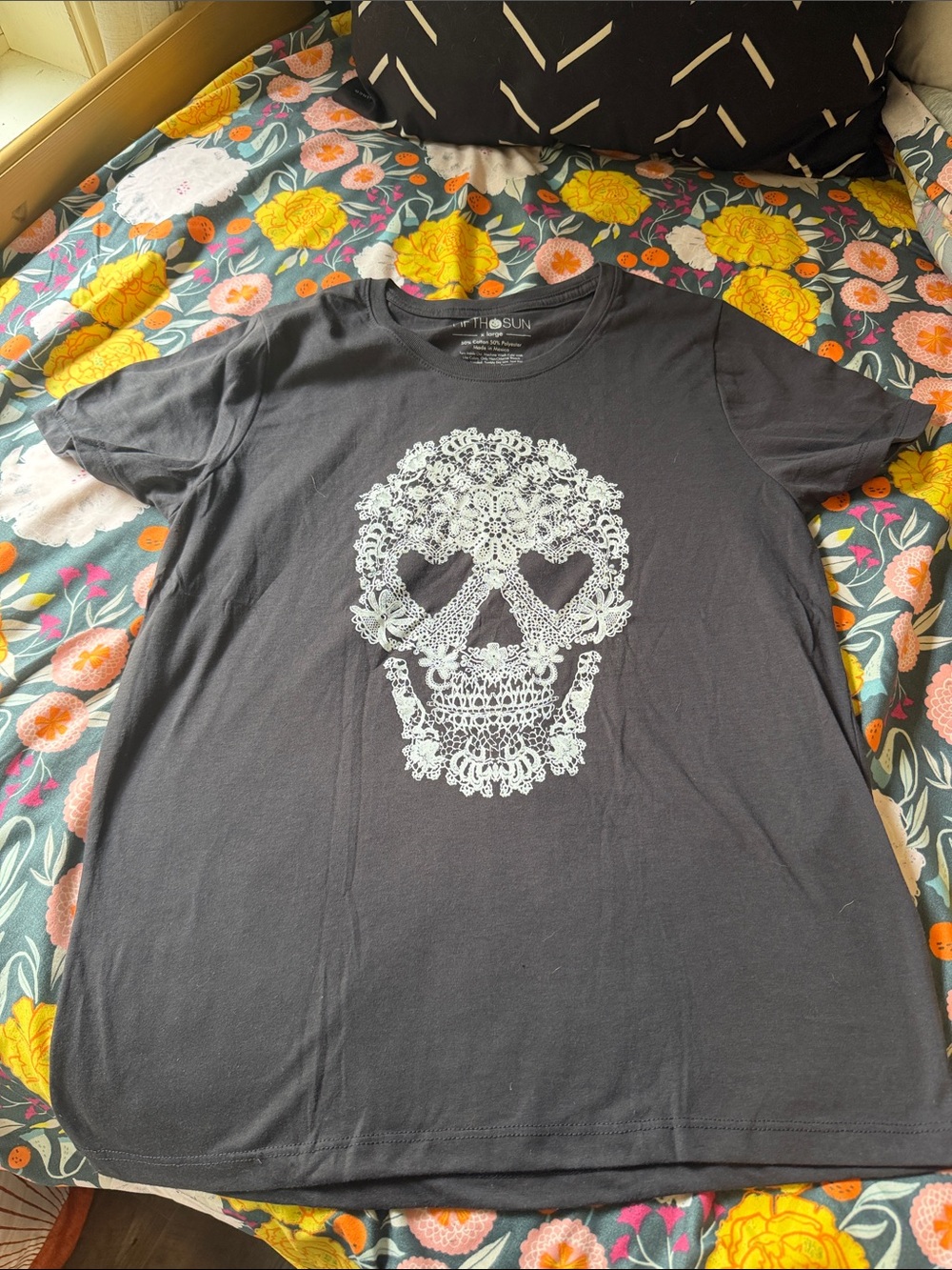 Fifth Sun Black Short Sleeve Tee with White Lace Skull Graphic